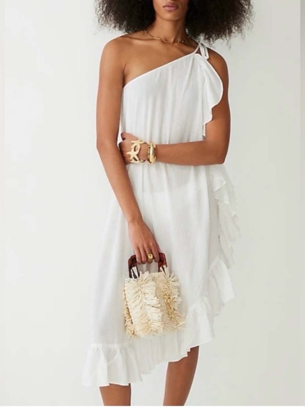 J.Crew One-Shoulder Ruffle White Cover up Women’s Dress size XS
